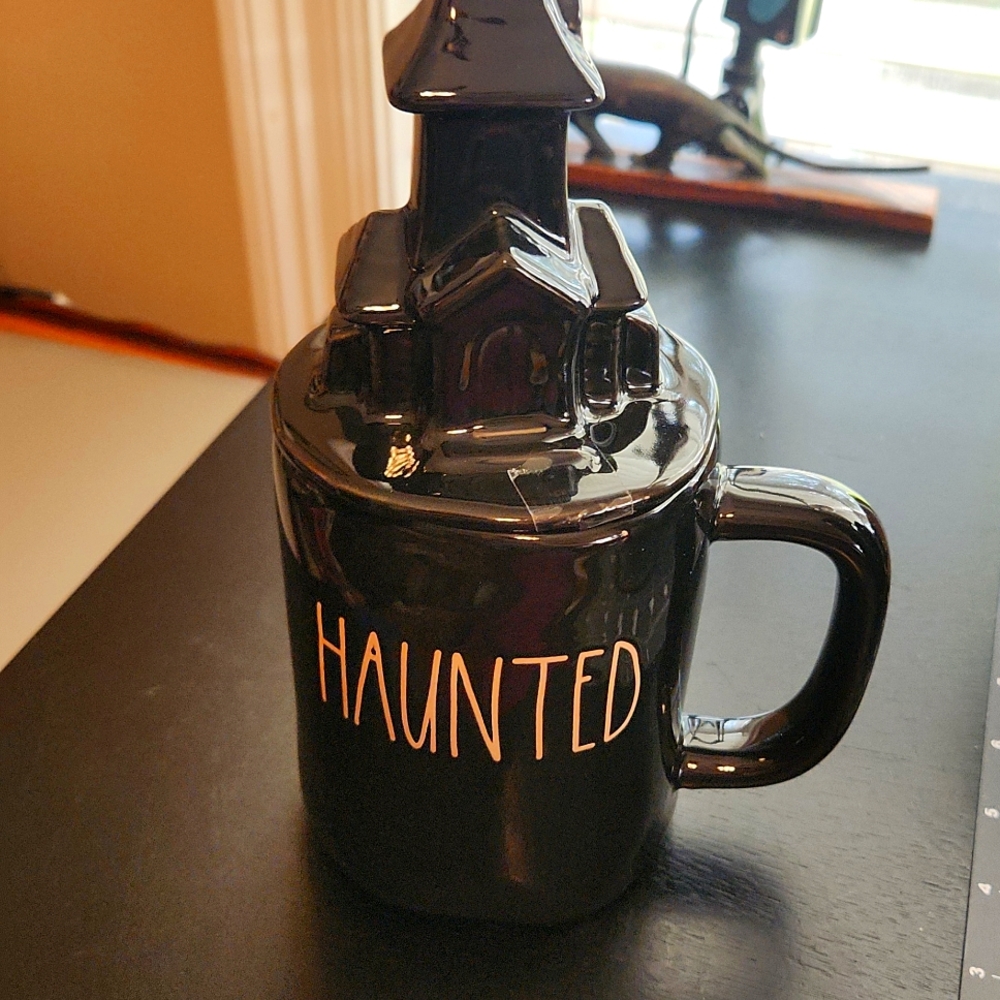 Rae Dunn Black Haunted Halloween Mug With Topper NWOT